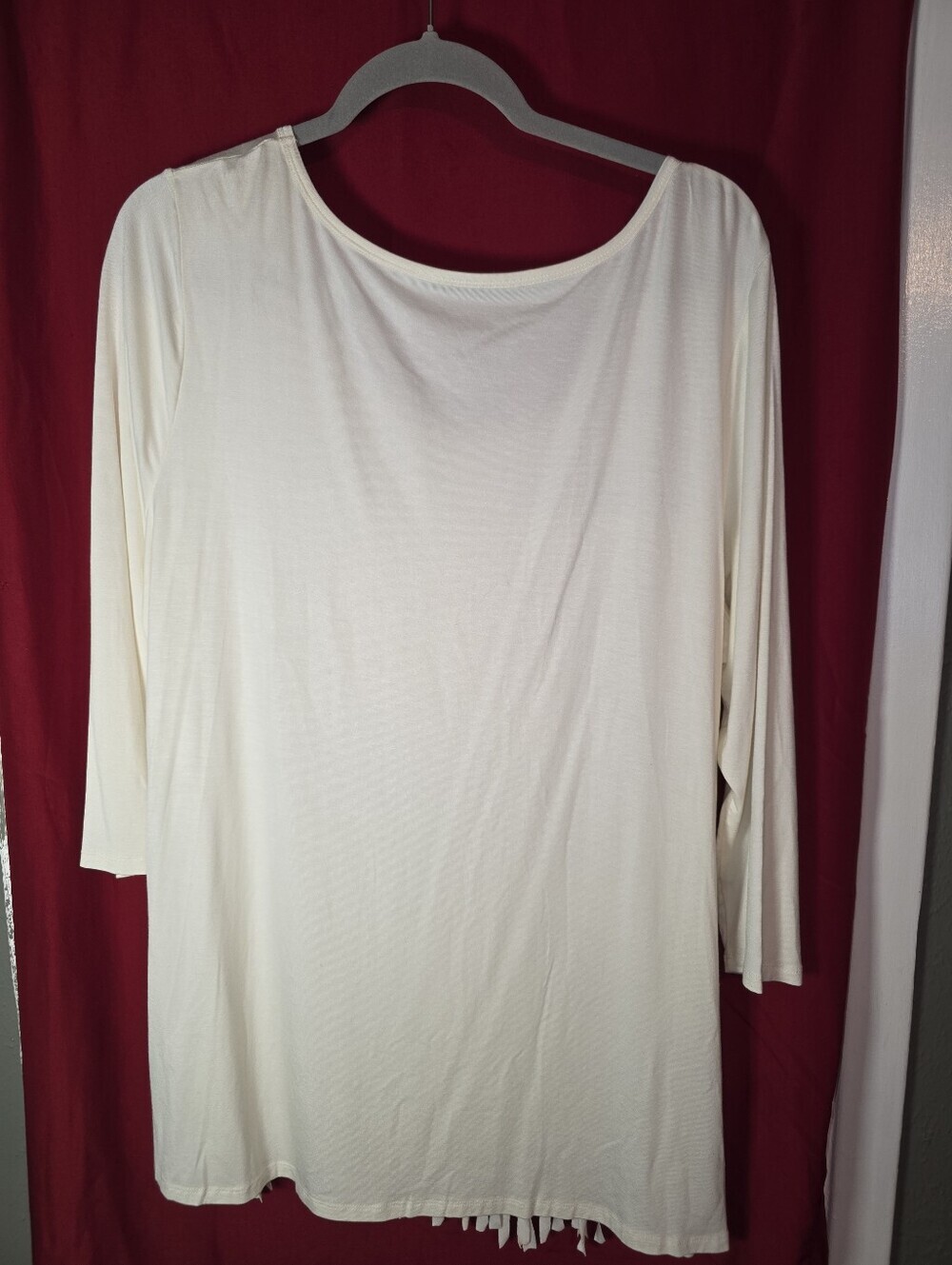 Cable & Gauge Ivory Boho Fringe Tunic Top Viscose Blend Stretch Size L - Picture 2 of 5